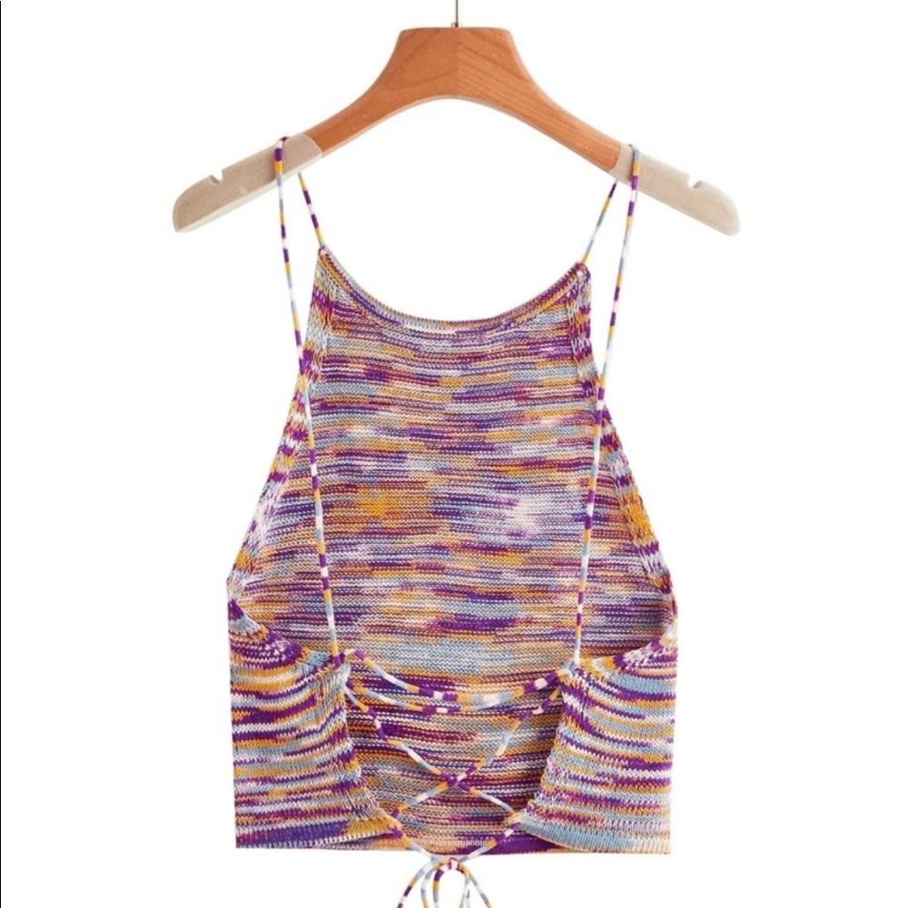 Crisscross Tie Back Space Dye Knit Top